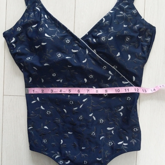 Vintage 90s Gottex Navy Floral Print One Piece Swimsuit - Picture 7 of 11
